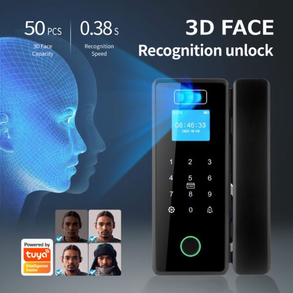Cerradura Facial 3D WIFI Tuya Smart para puerta de vidrio