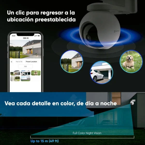 CAMARA EZVIZ EB8 4G 2K CON PANEL SOLAR BIDIRECCIONAL PANORAMICA BATERIA 10400MAH SIRENA HASTA 512GB