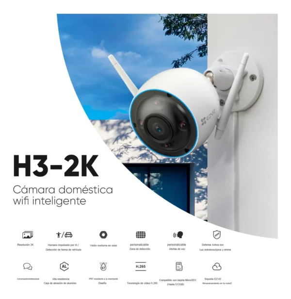Cámara Ezviz H3-2k Tipo Bala 3mp Detección Humana Colores En Oscuridad Protección Ip67 Exteriores