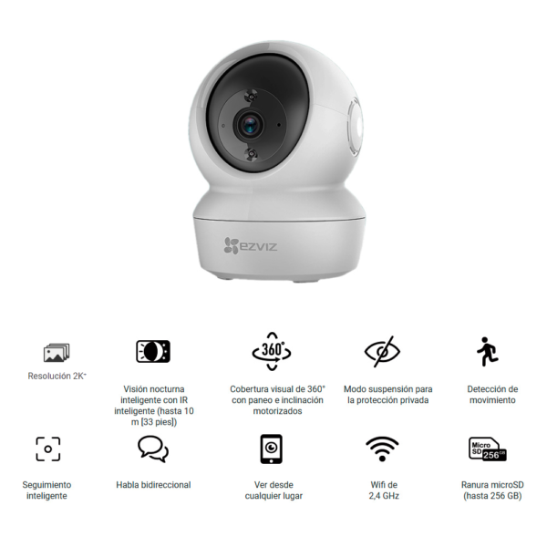 CAMARA EZVIZ H6C 2K WIFI CON ROTACION PTZ INTELIGENTE PARA INTERIOR