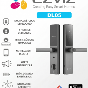 Cerradura inteligente Ezviz DL05 con lector de huella, códigos de desbloqueo. Compatible con Alexa y Google Home.