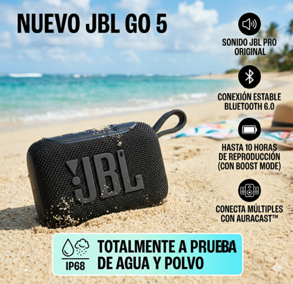 Características del parlante JBL Go 5 color negro disponible en Smartic