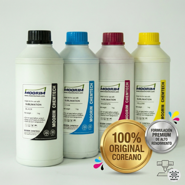 Tinta de Sublimación Moorim 1 Litro Original Corea | Smartic Ecuador CMYK Cyan Magenta Yellow Black
