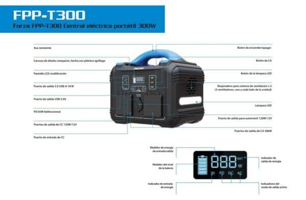 Estación de Energía Portátil Forza Titan T300 (296Wh / 300W) – Generador Solar y Respaldo Eléctrico Silencioso