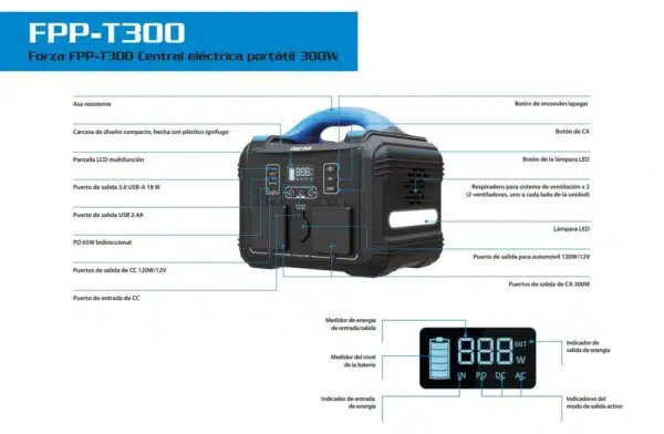 Estación de Energía Portátil Forza Titan T300 (296Wh / 300W) – Generador Solar y Respaldo Eléctrico Silencioso