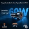 Cargador Vehicular DC 60w Usb-a Usb-c para Starlink Mini | Usa tu Cable Original 15m